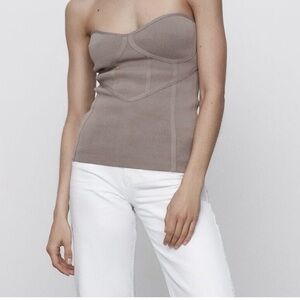 Zara corset tube top bandage style taupe neutral shirt